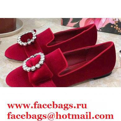 Dolce & Gabbana Velvet Crystals Loafers Slippers Red 2021